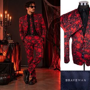 BRAVEMAN 3-Pcs Halloween Party Suit Blood Splatter Blazer Sz 44S Pants 38XUnhemm